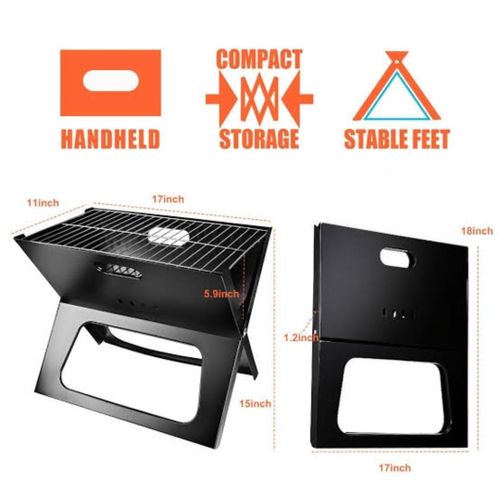X-Type Folding Charcoal Oven, Stainless Steel Camping Portable Barbecue Grill