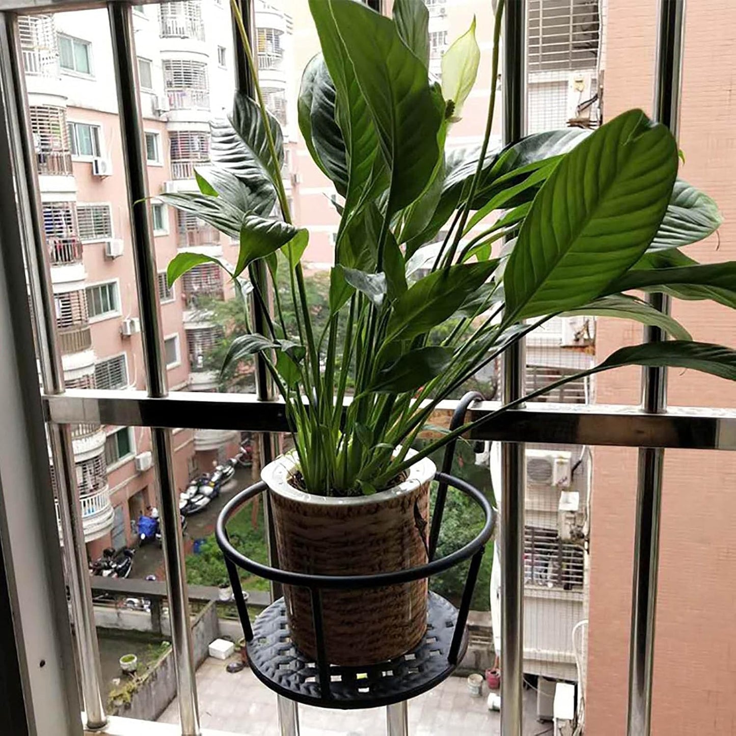 Metallic over the balcony flower pot holder