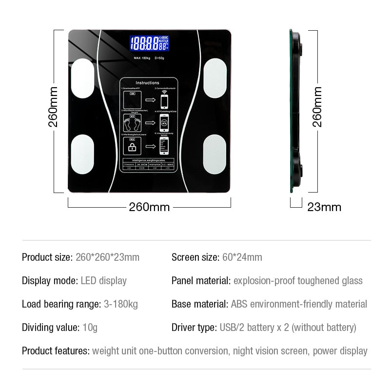BLUETOOTH SMART BODY FAT SCALE – DIGITAL BATHROOM SCALE WITH APP