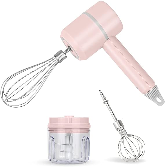 3in1 Wireless Electric Hand Mixer, 3-Speed USB Rechargeable Hand Blender for Food, Portable Electric Whisk Cordless Double Egg Sticks Mini Handheld Mixer for Egg Beater Baking & Cooking