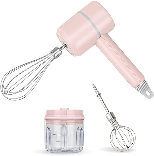 3in1 Wireless Electric Hand Mixer, 3-Speed USB Rechargeable Hand Blender for Food, Portable Electric Whisk Cordless Double Egg Sticks Mini Handheld Mixer for Egg Beater Baking & Cooking