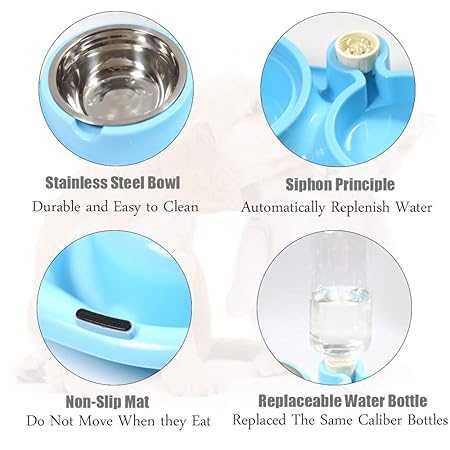2-in-1 Cat Food and Water Bowl Set Dog Dish with Water Dispenser Double Dog Cat Bowls Automatic Water Dispenser Bottle No-Spill Pet Feeder Removable Cat Dish Pet Feeder