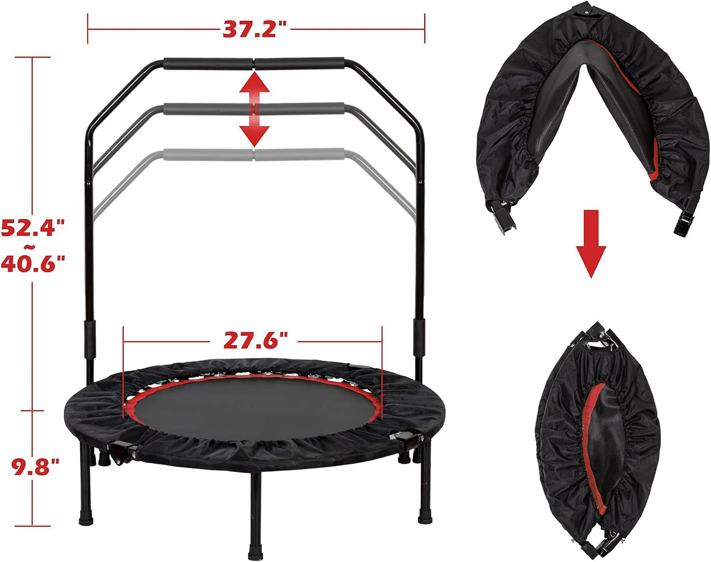Mini Trampoline with Rebounder with Adjustable Foam Handle,Exercise Fitness Trampoline