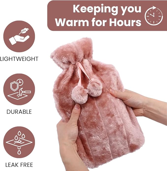 Hot Water Bottle with Soft Faux Fur Cover
