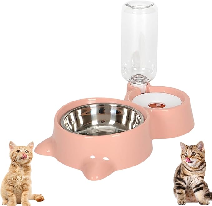 2-in-1 Cat Food and Water Bowl Set Dog Dish with Water Dispenser Double Dog Cat Bowls Automatic Water Dispenser Bottle No-Spill Pet Feeder Removable Cat Dish Pet Feeder