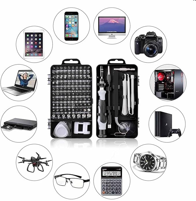 115 in 1 multipurpose screwdriver set for Computer, Mobile Phone, Laptop, Tablet, Game Console, Watch, Camera, Eyeglasses, Electronics, DIY Projects, etc