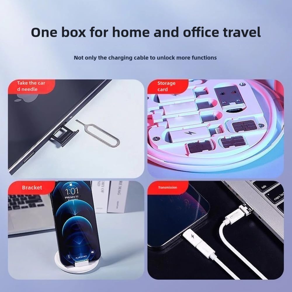 9 in 1 USB Adapter Multicharging Cable Case, Multi-Functional Compact Card, 60W Fast Charge USB Type-C Micro Cable (2PCS-G)