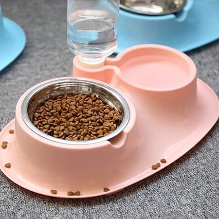 2-in-1 Cat Food and Water Bowl Set Dog Dish with Water Dispenser Double Dog Cat Bowls Automatic Water Dispenser Bottle No-Spill Pet Feeder Removable Cat Dish Pet Feeder