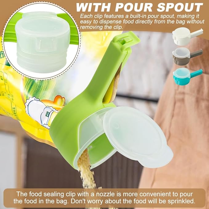 4Pcs Food Bag Sealing Clip with Pour Spout, Food Bag Clips with Pour Spout,Reusable Food Storage Sealing Clips with Pouring Spouts for All Food or Cat/Dog Food Storage