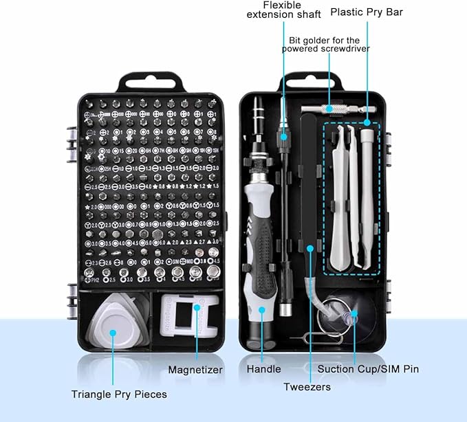 115 in 1 multipurpose screwdriver set for Computer, Mobile Phone, Laptop, Tablet, Game Console, Watch, Camera, Eyeglasses, Electronics, DIY Projects, etc