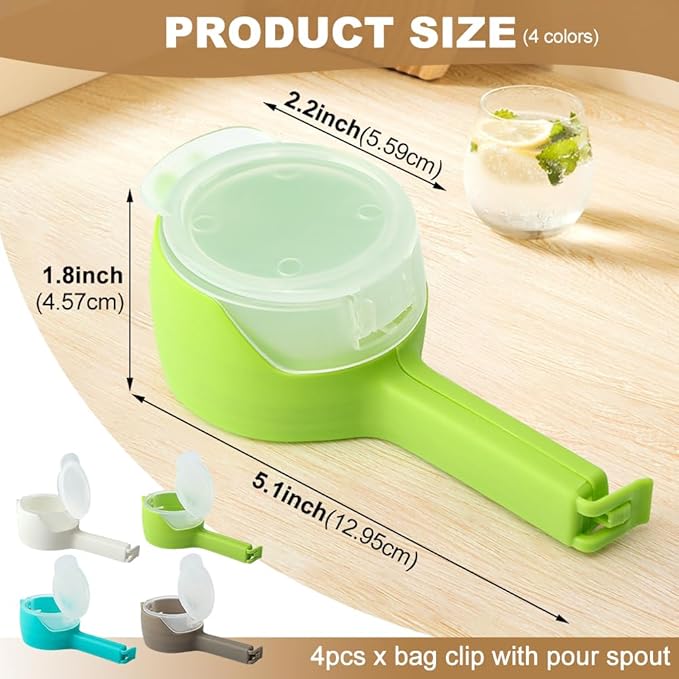 4Pcs Food Bag Sealing Clip with Pour Spout, Food Bag Clips with Pour Spout,Reusable Food Storage Sealing Clips with Pouring Spouts for All Food or Cat/Dog Food Storage