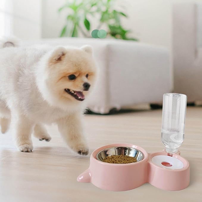2-in-1 Cat Food and Water Bowl Set Dog Dish with Water Dispenser Double Dog Cat Bowls Automatic Water Dispenser Bottle No-Spill Pet Feeder Removable Cat Dish Pet Feeder