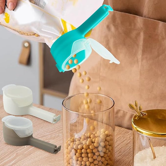 4Pcs Food Bag Sealing Clip with Pour Spout, Food Bag Clips with Pour Spout,Reusable Food Storage Sealing Clips with Pouring Spouts for All Food or Cat/Dog Food Storage