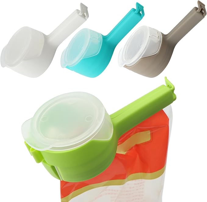 4Pcs Food Bag Sealing Clip with Pour Spout, Food Bag Clips with Pour Spout,Reusable Food Storage Sealing Clips with Pouring Spouts for All Food or Cat/Dog Food Storage