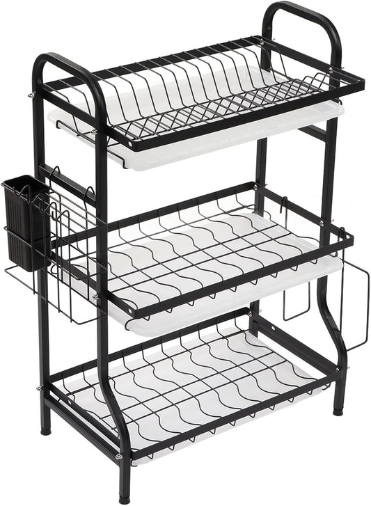 3 Tier Dish Drying Rack Large Capacity Space Saving Dish Drainer Organizing Holder for Home Kitchen Supplies