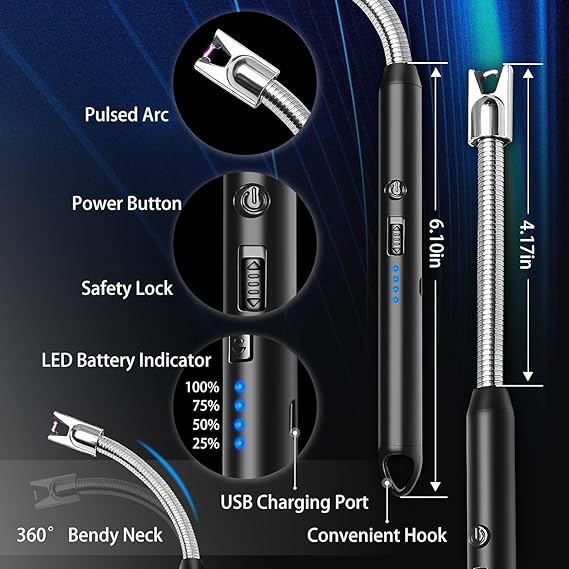 ARC Electric Lighter - Rechargeable, Windproof, USB, 360° Flexible Neck Arc Lighter (Multicolor)
