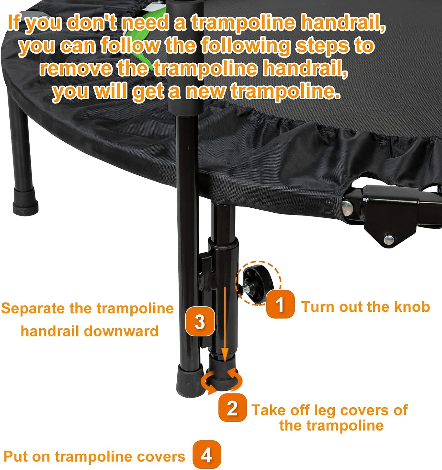 Mini Trampoline with Rebounder with Adjustable Foam Handle,Exercise Fitness Trampoline