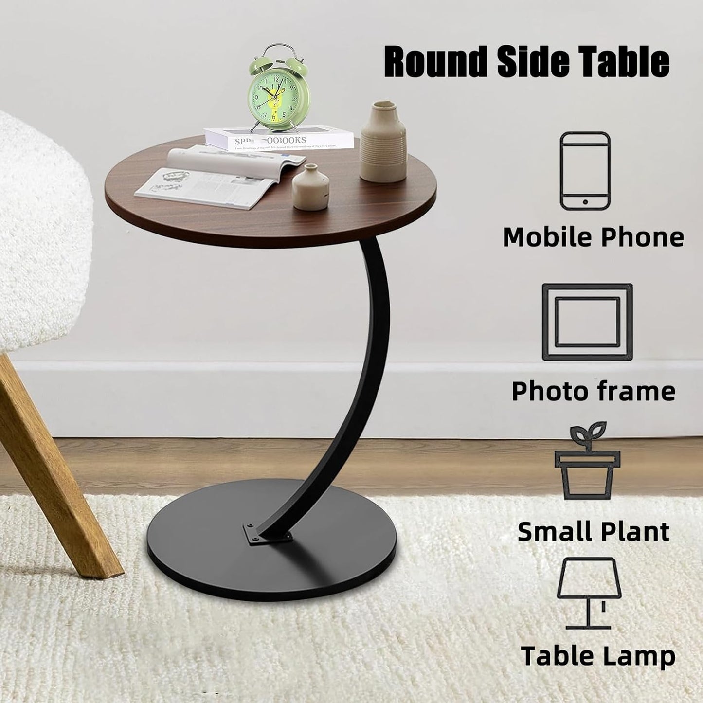 Round Side Table for Small Spaces, Modern Wooden Accent Table, Sofa & Bedside Table