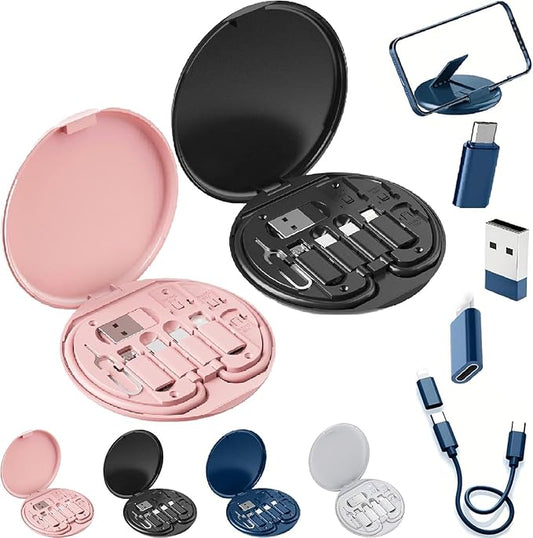 9 in 1 USB Adapter Multicharging Cable Case, Multi-Functional Compact Card, 60W Fast Charge USB Type-C Micro Cable (2PCS-G)