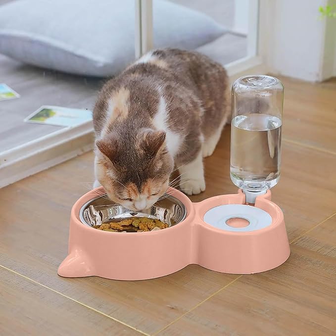 2-in-1 Cat Food and Water Bowl Set Dog Dish with Water Dispenser Double Dog Cat Bowls Automatic Water Dispenser Bottle No-Spill Pet Feeder Removable Cat Dish Pet Feeder