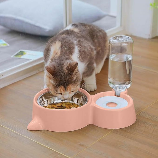 2-in-1 Cat Food and Water Bowl Set Dog Dish with Water Dispenser Double Dog Cat Bowls Automatic Water Dispenser Bottle No-Spill Pet Feeder Removable Cat Dish Pet Feeder