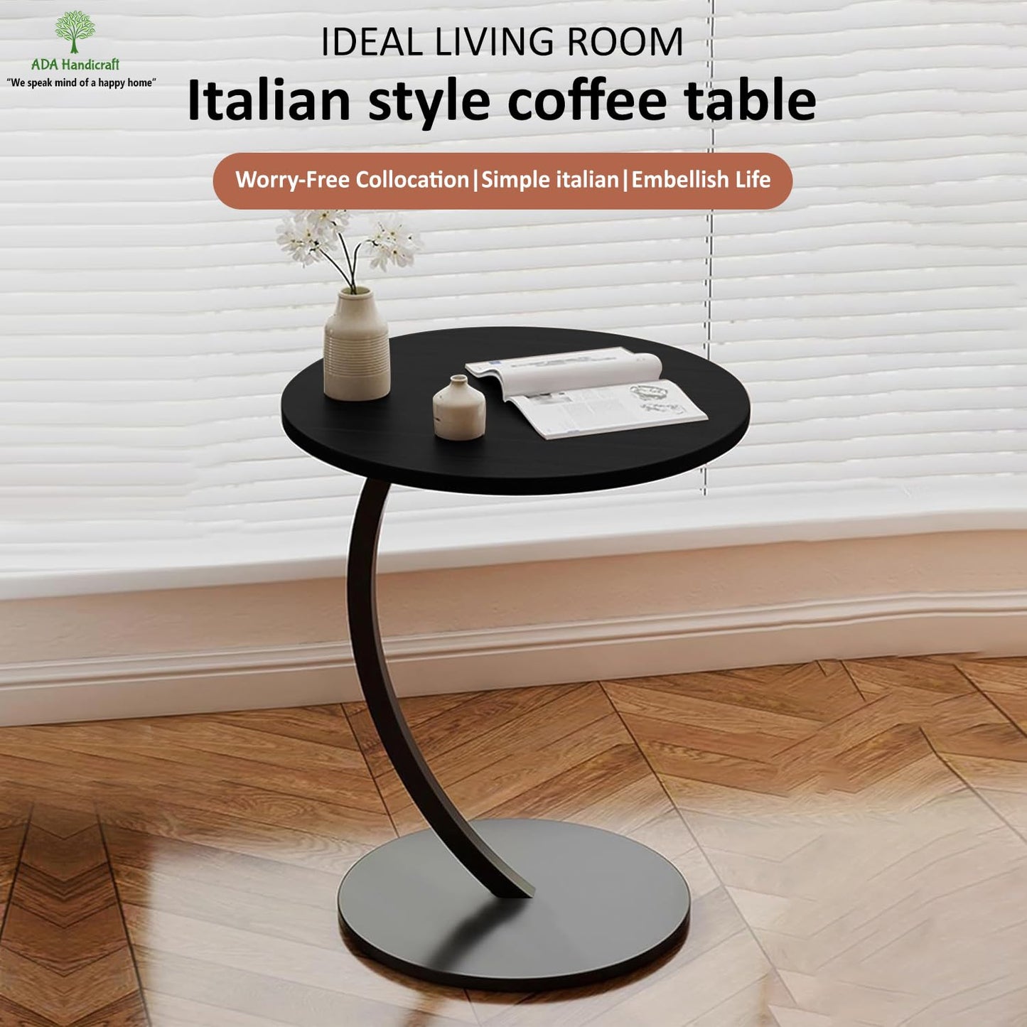 Round Side Table for Small Spaces, Modern Wooden Accent Table, Sofa & Bedside Table