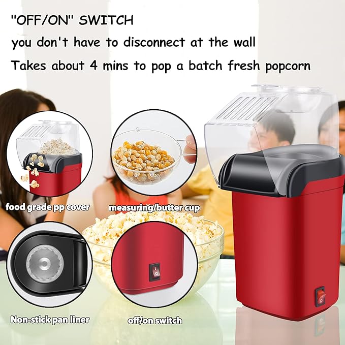 Hot Air Popcorn Maker Machine, Popcorn Popper For Home