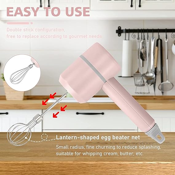 3in1 Wireless Electric Hand Mixer, 3-Speed USB Rechargeable Hand Blender for Food, Portable Electric Whisk Cordless Double Egg Sticks Mini Handheld Mixer for Egg Beater Baking & Cooking