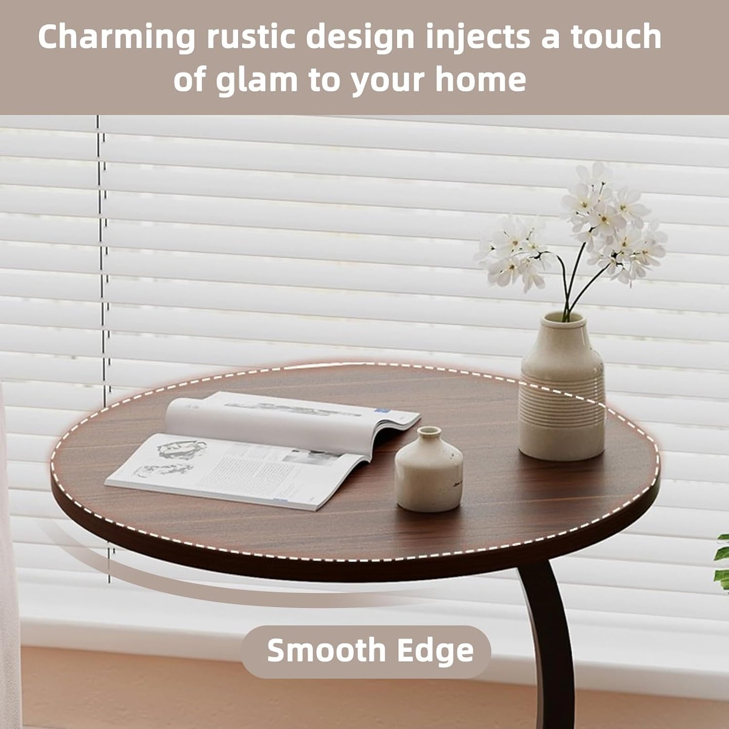 Round Side Table for Small Spaces, Modern Wooden Accent Table, Sofa & Bedside Table