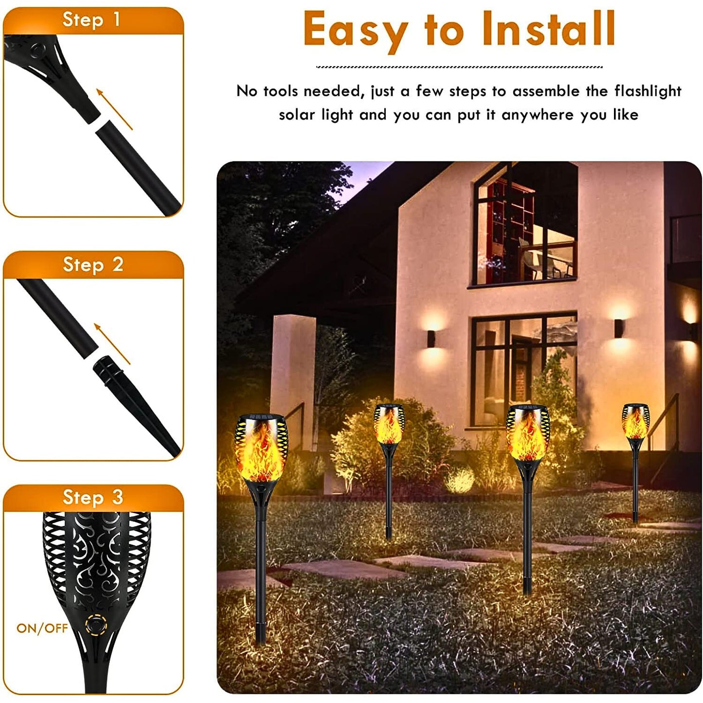 6 pieces LED solar flame lamp For outdoor, waterproof for garden decor