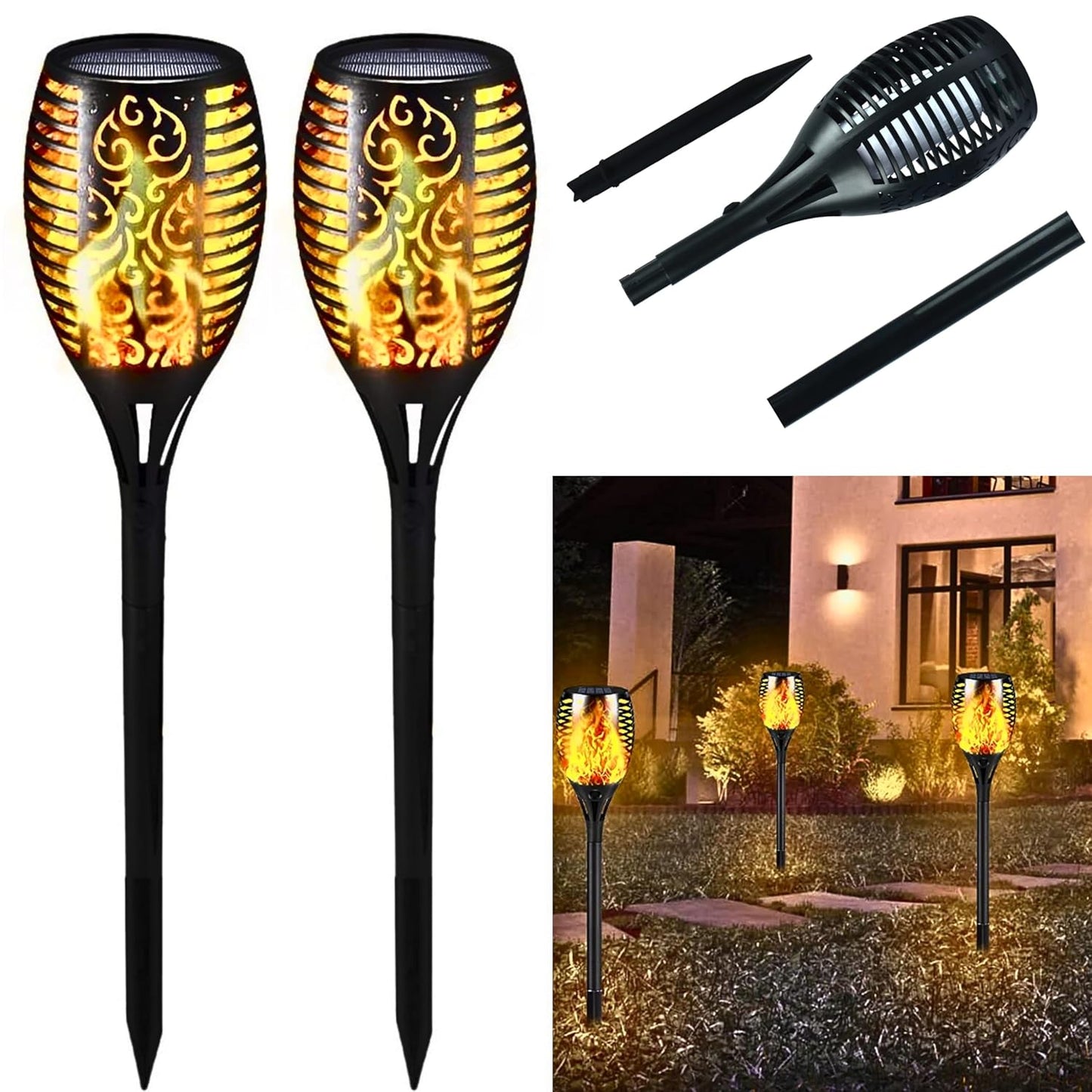6 pieces LED solar flame lamp For outdoor, waterproof for garden decor