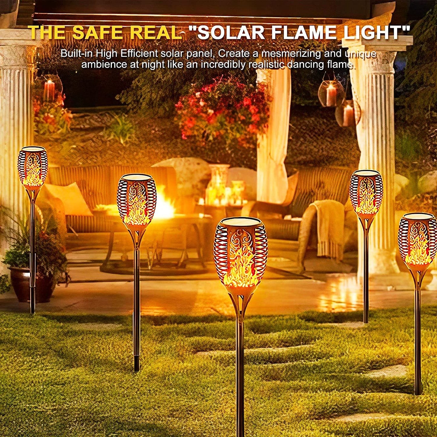 6 pieces LED solar flame lamp For outdoor, waterproof for garden decor