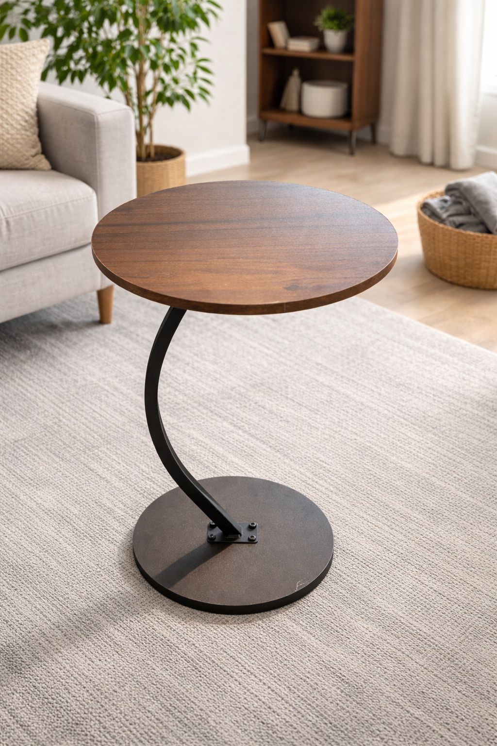 Round Side Table for Small Spaces, Modern Wooden Accent Table, Sofa & Bedside Table