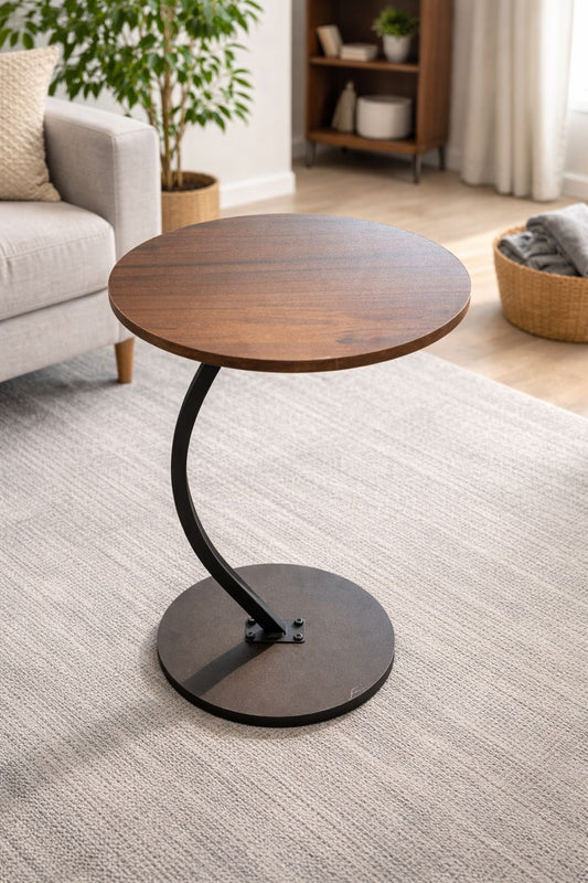 Round Side Table for Small Spaces, Modern Wooden Accent Table, Sofa & Bedside Table