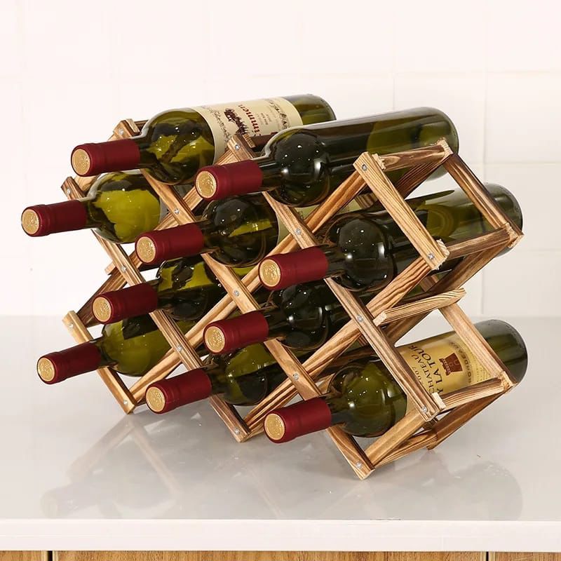 Foldable Wooden Wine Rack Organizer Display Shelf, 45 X 31 X 12cm, Capacity 10 Bottle (Brown)