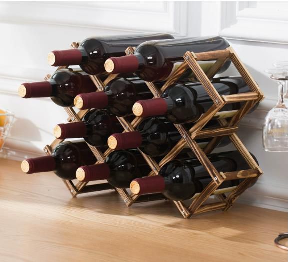 Foldable Wooden Wine Rack Organizer Display Shelf, 45 X 31 X 12cm, Capacity 10 Bottle (Brown)